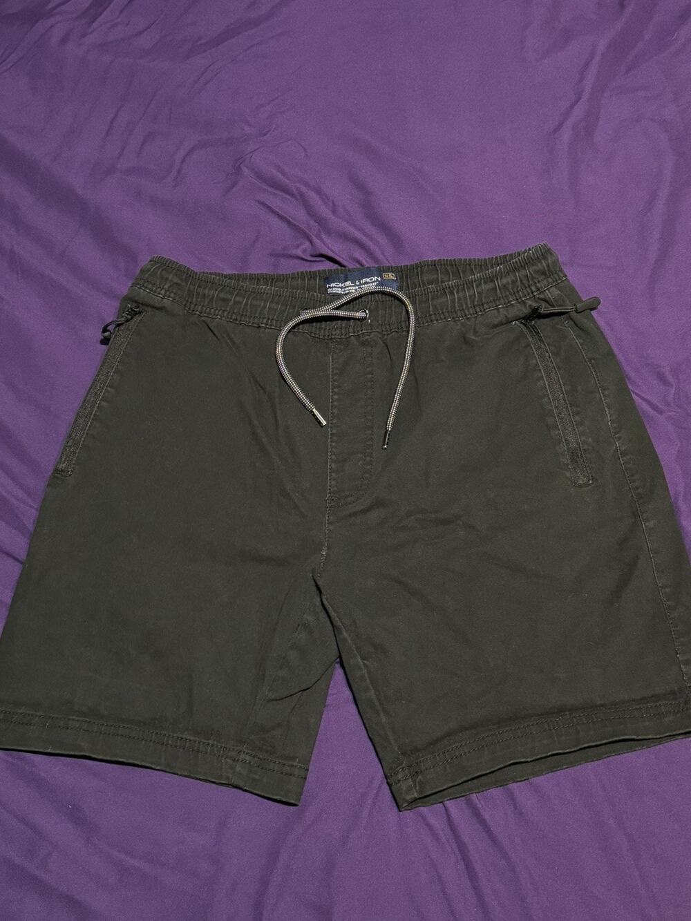 Nickel & Iron Men's Black Solid Cargo Shorts Drawstring Elastic Waist Pockets S